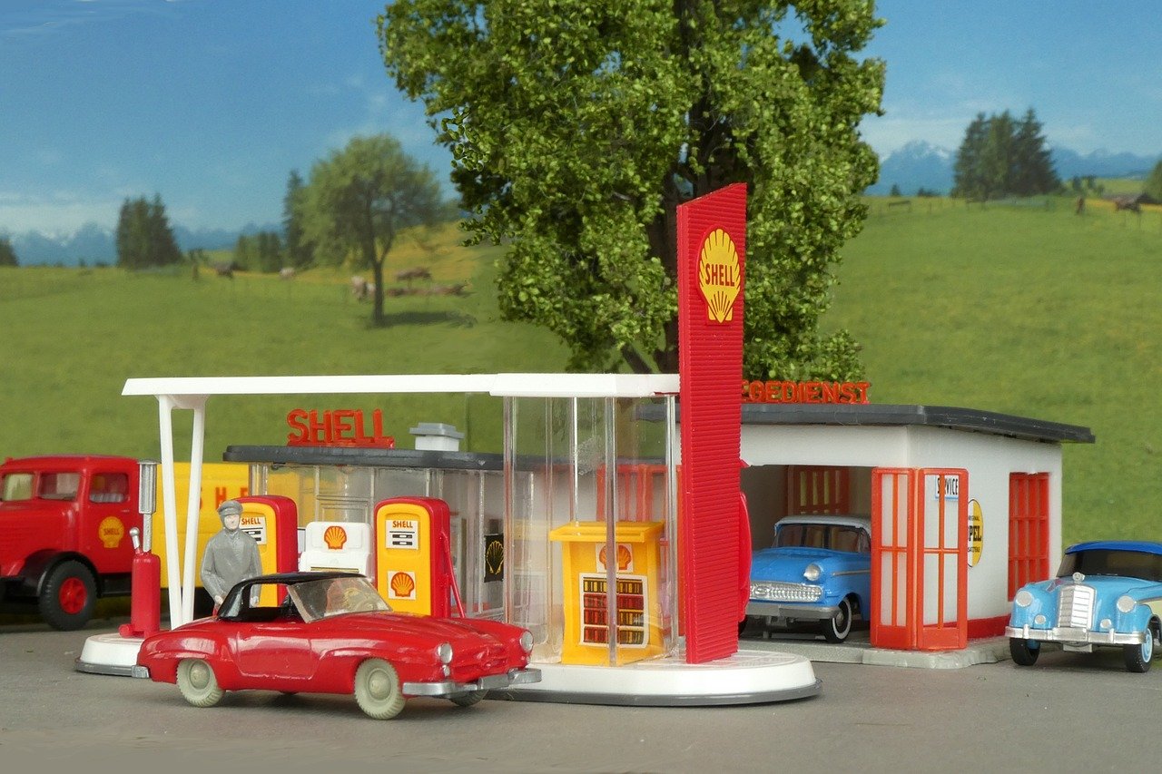 gas station, model, model cars