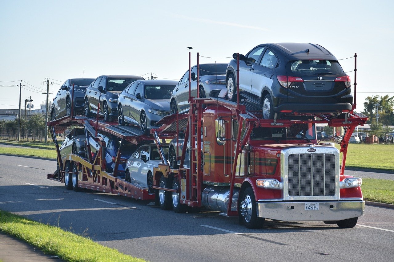 car carrier trailer, truck, road